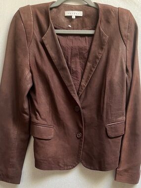 Sandro Paris Brown Goat Leather Single Breasted Blazer Size 2/ Sz S US